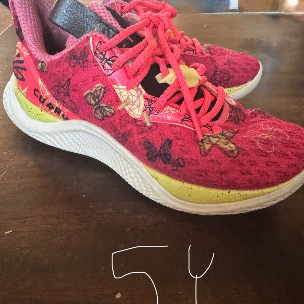 Curry Under Armour Pink and Yellow Kids Sneakers